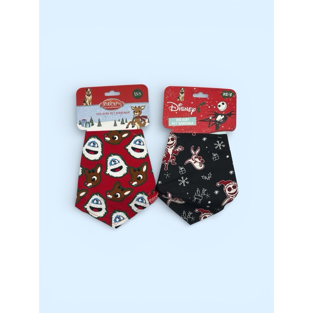 NIGHTMARE BEFORE CHRISTMAS RUDOLF RED NOSED REINDEER PET DOG SCARF LOT 2